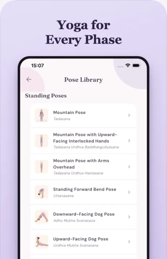 Bloom yoga pose library for menstrual cycle wellness