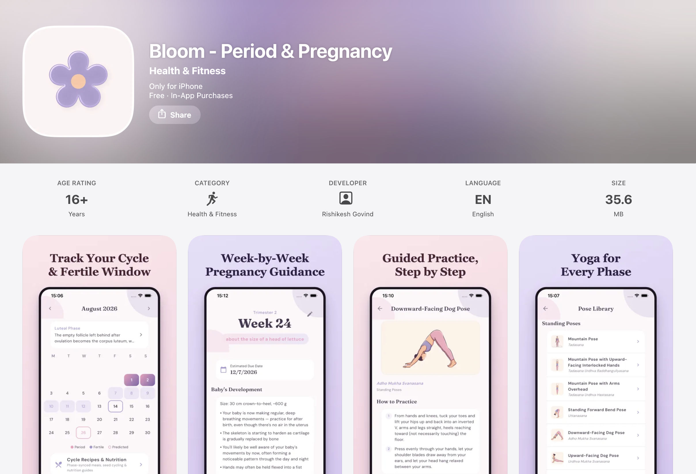 Bloom Period and Pregnancy Tracker Mobile Application Interface