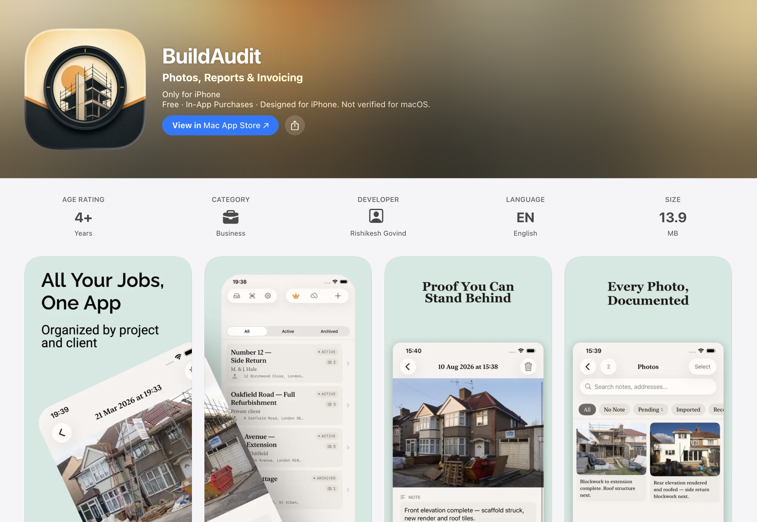 BuildAudit Field Documentation and Invoicing Mobile Application Interface