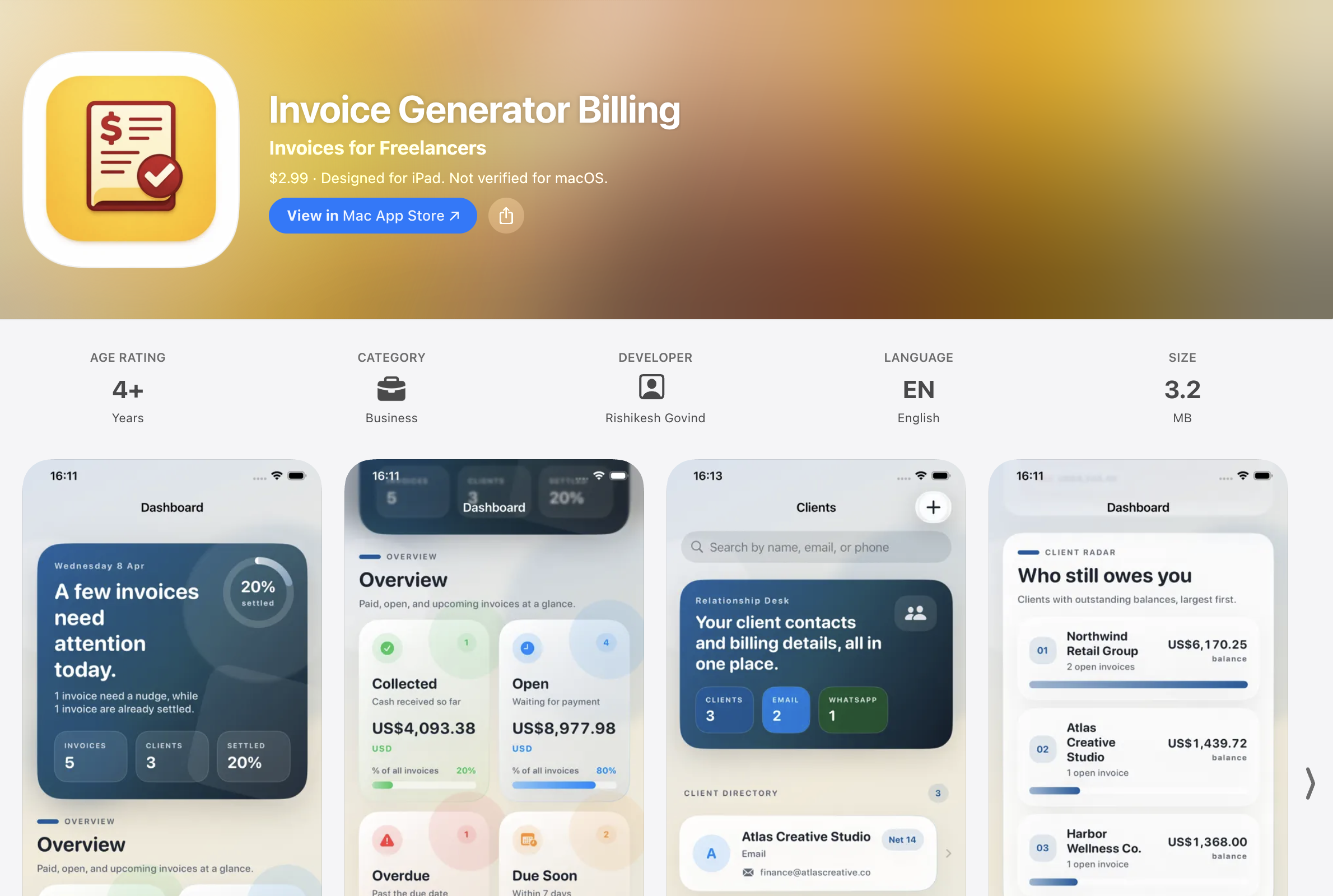 PDF Invoice Generator Mobile Application Interface