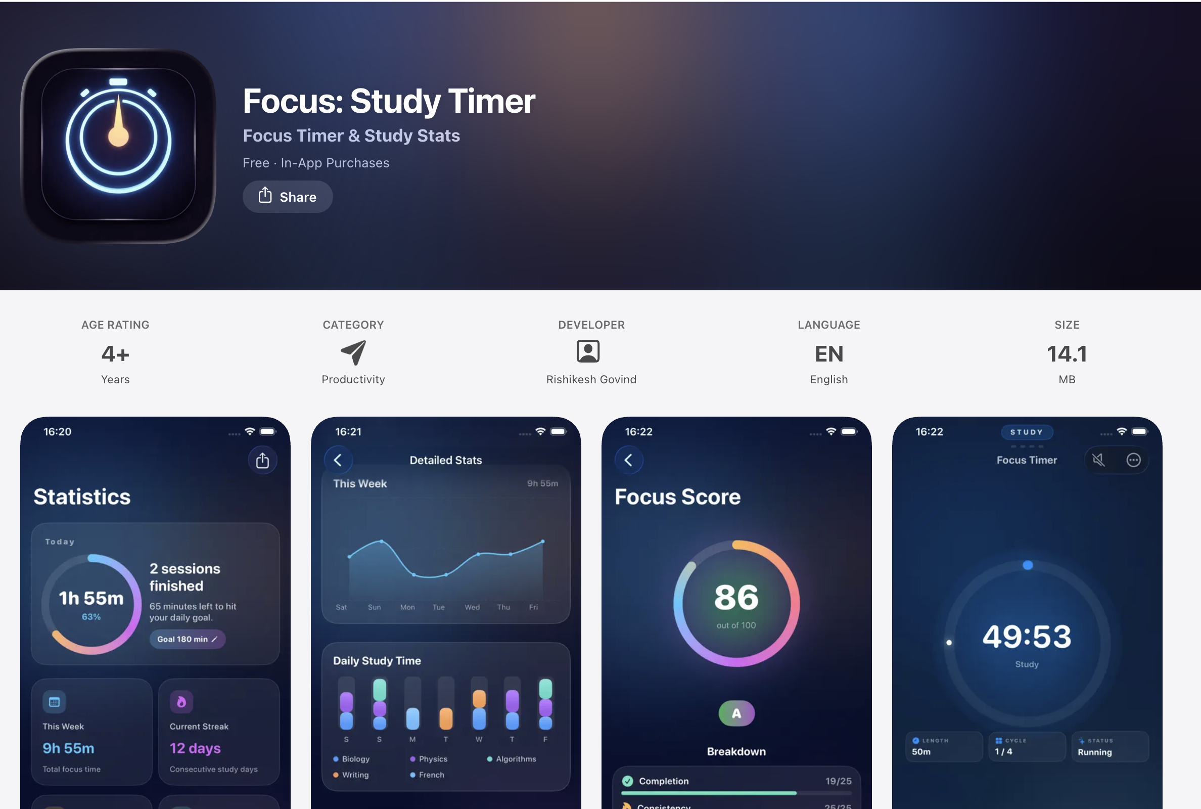 Focus Session Tracker Mobile Application Interface